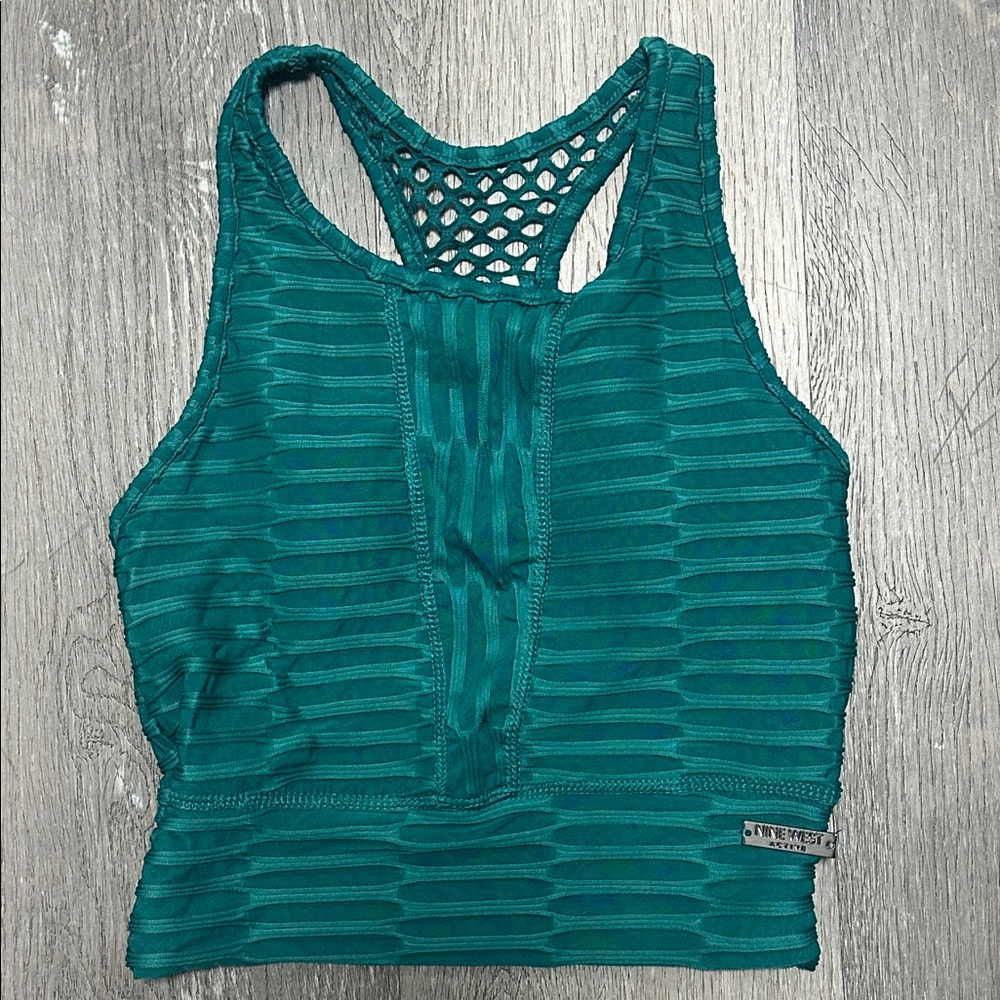 NWT Nine West Active Turquoise Mesh Padded Cropped Racerback Tank Top Size Small